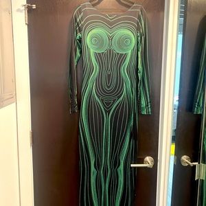 THE KRIPT 💚Black And Green Body Outline Sexy Midi Dress